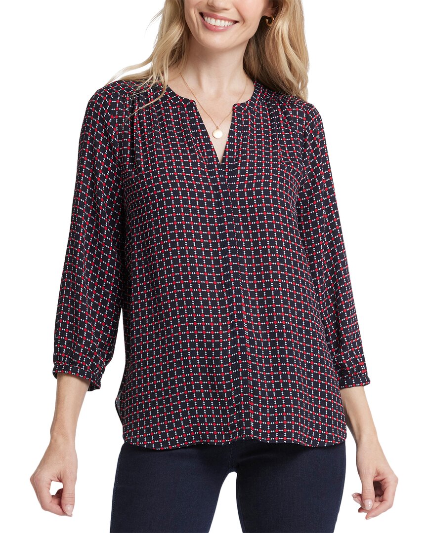 Nydj Three Quarter Sleeve Printed Pintucked Back Blouse