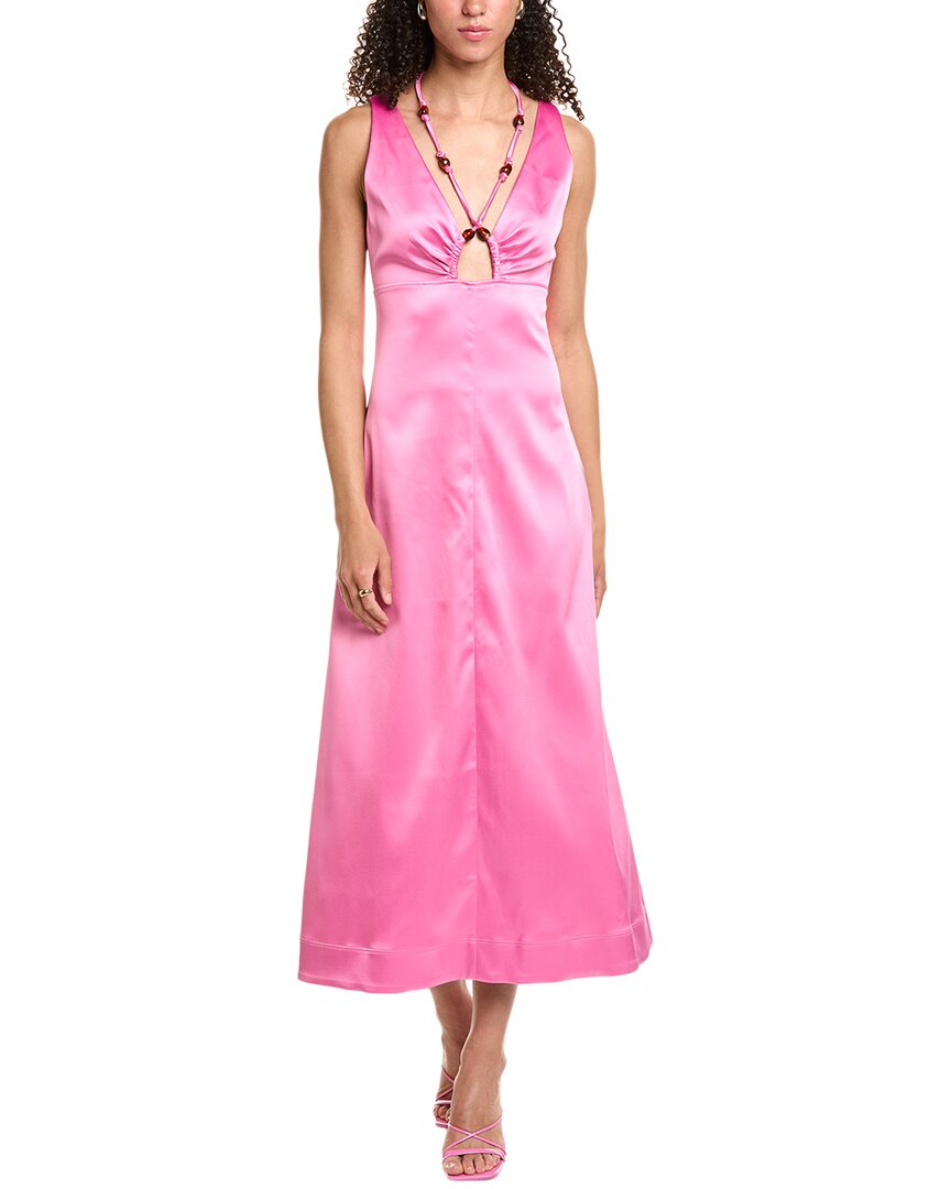 Ganni Double Satin Beaded Stretch Recycled-polyester Midi Dress