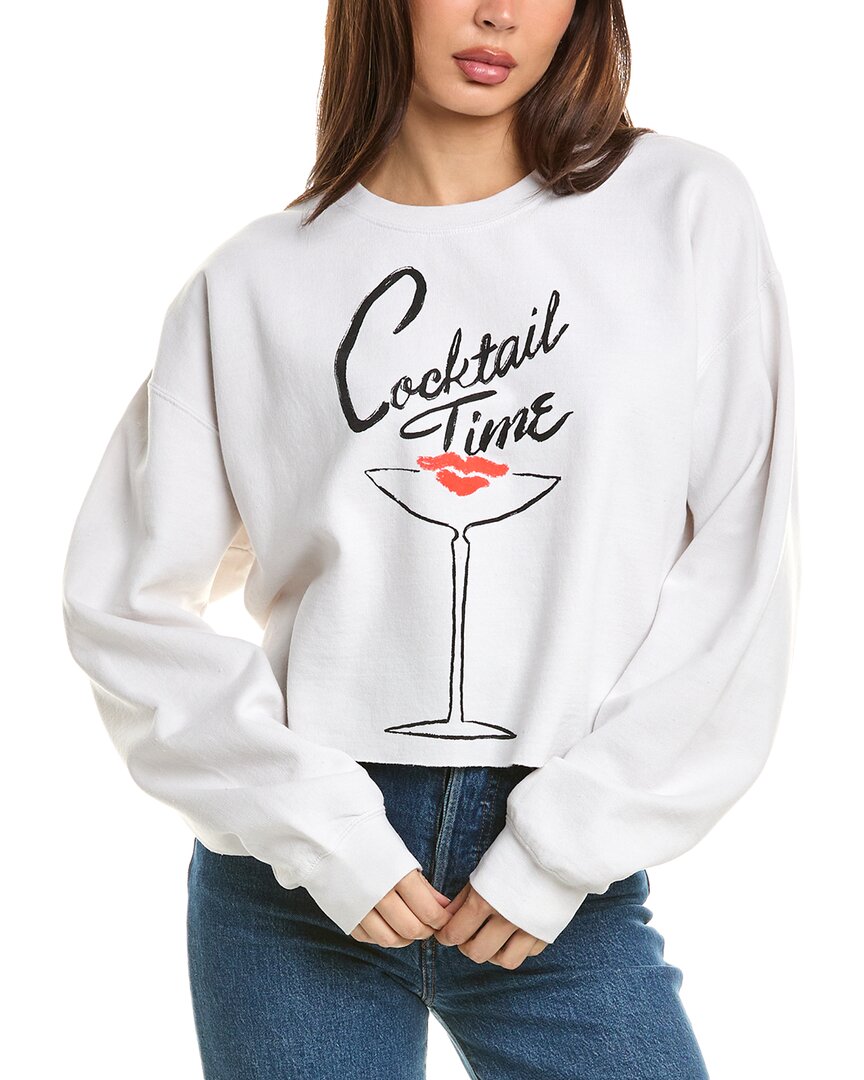 Project Social T Cocktail Time Cropped Sweatshirt In Vintage White In White