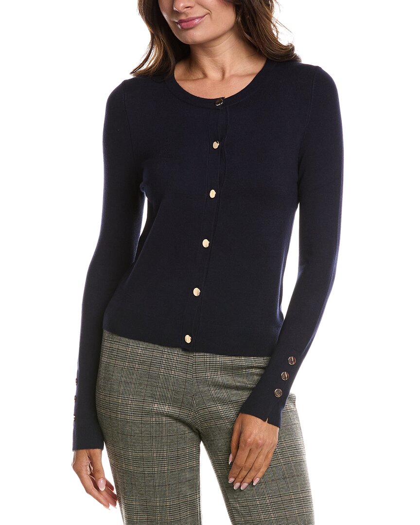 Shop T Tahari Crew Neck Cardigan In Navy