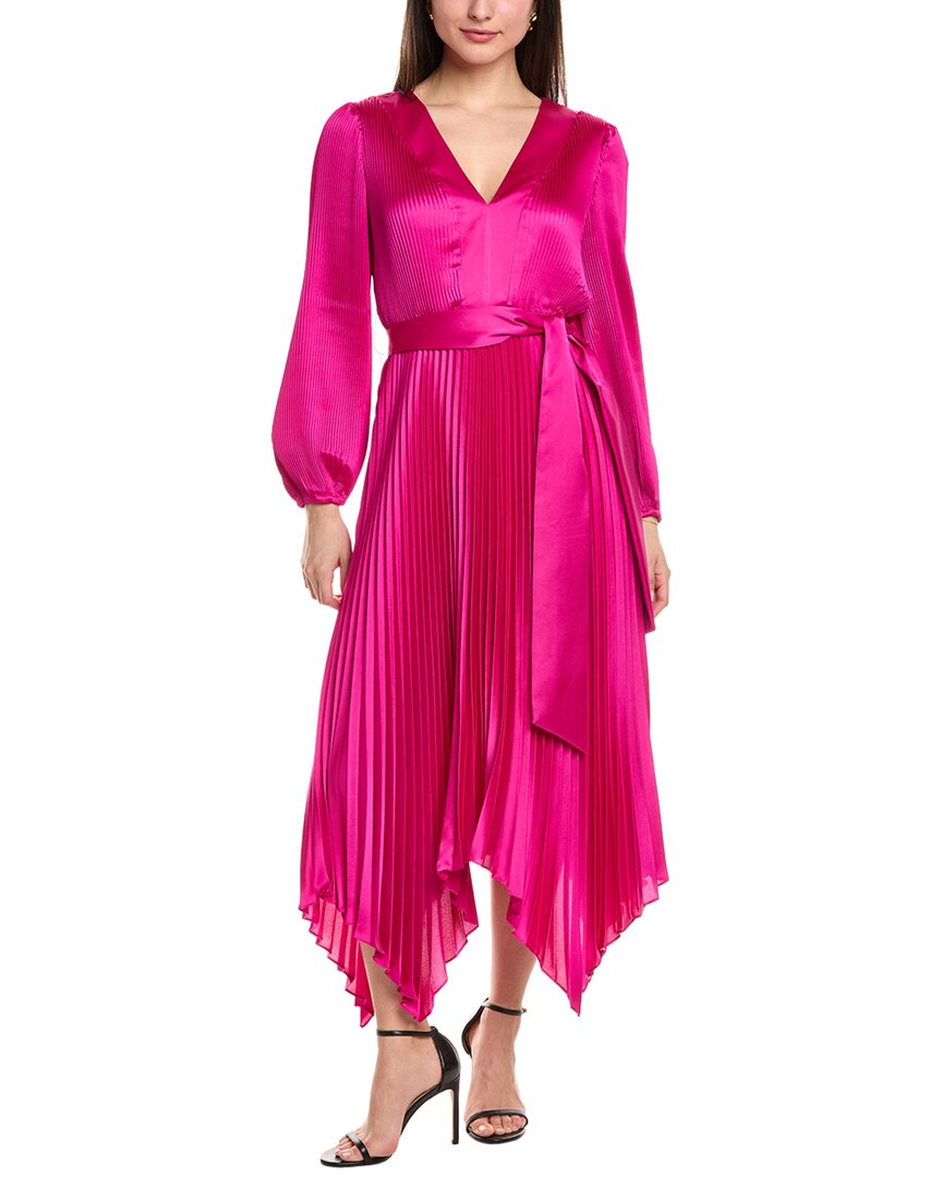 Shop Milly Liora Pleated Satin Midi Dress In Pink
