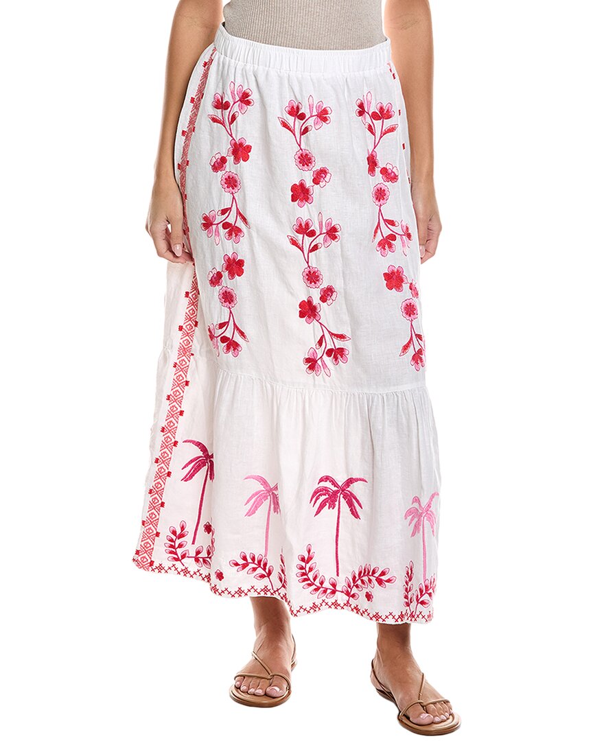 Johnny Was Tiered Linen Skirt In White