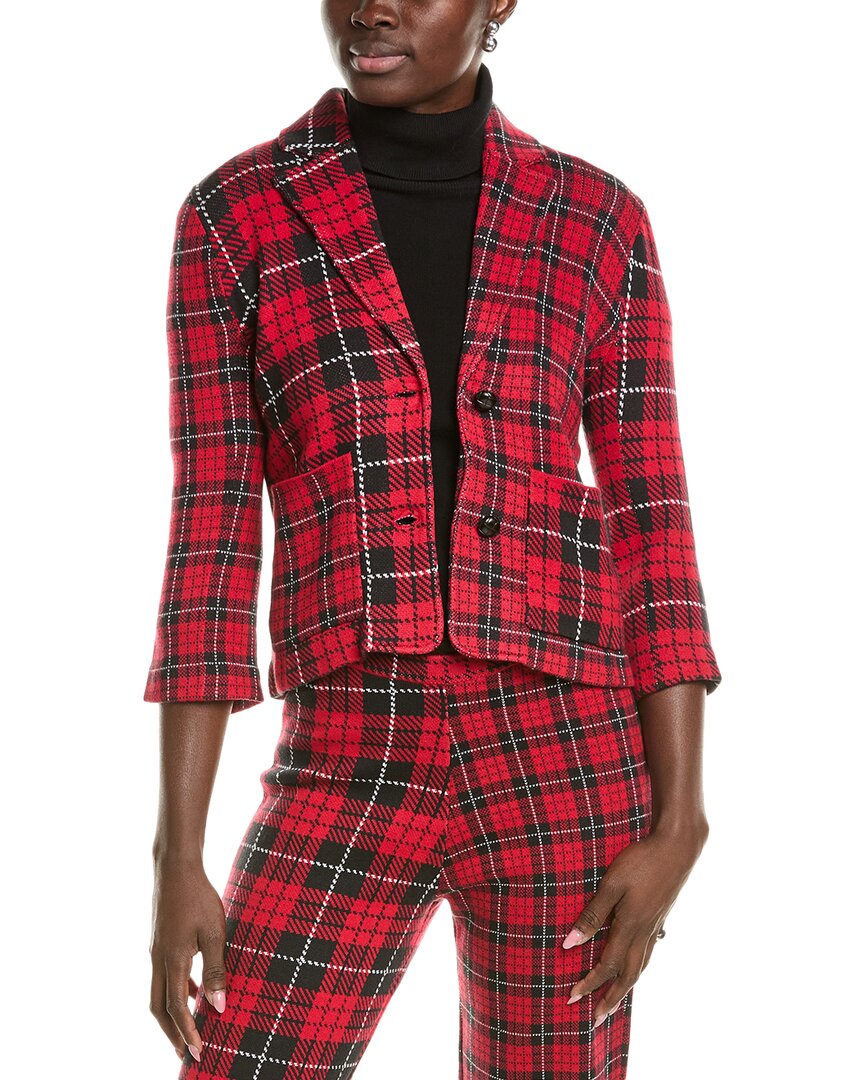 Minnie Rose Mixed Plaid Blazer In Red