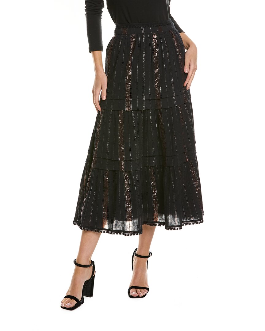 Allison New York Metallic Midi Skirt In Black