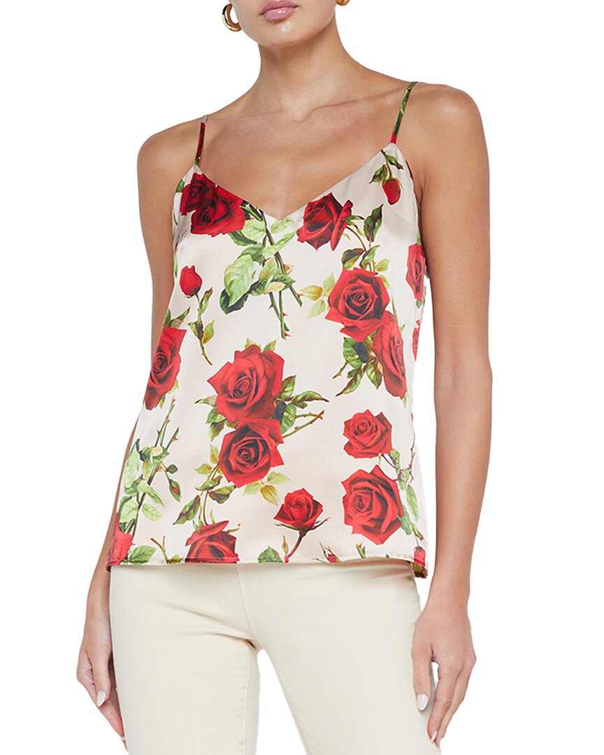 L Agence Jane Spaghetti Strap Top Sand/red Romantic Rose
