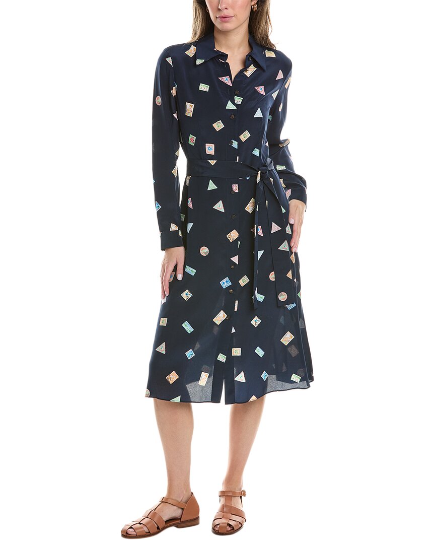 Lafayette 148 New York A-line Silk Shirtdress In Blue