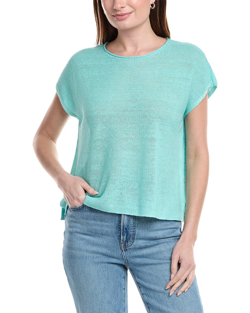 Eileen Fisher Dolman Sleeve Organic Linen Top In Blue