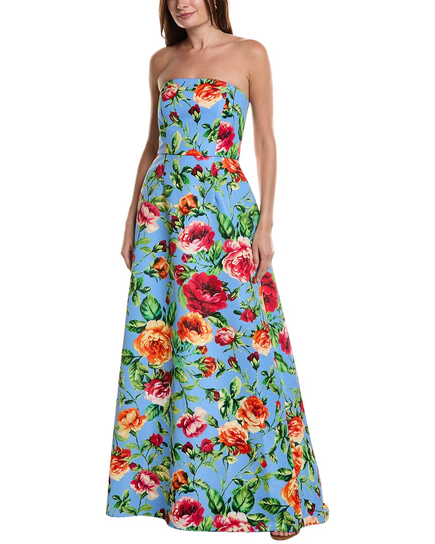 Carolina Herrera Strapless Floral Gown In Blue