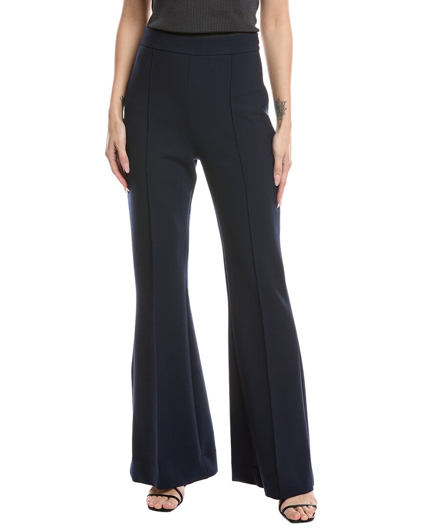 Oscar De La Renta Side Zip Flare Stretch Wool-blend Pant In Blue