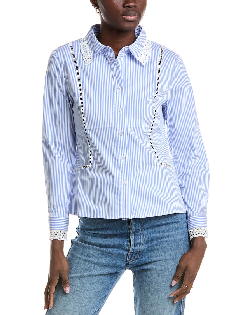 Gracia Lace Trim Shirt In Blue