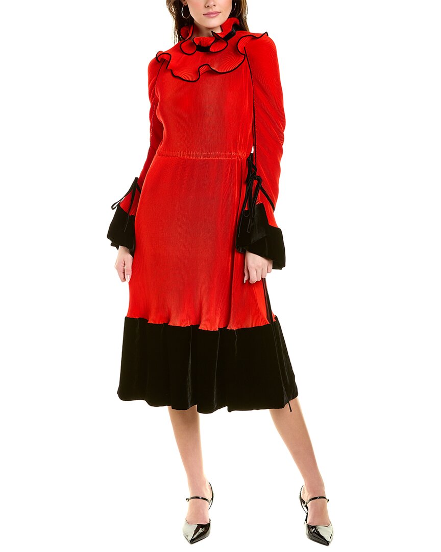 Tory Burch Pleated Ruffle Midi Dress In Red