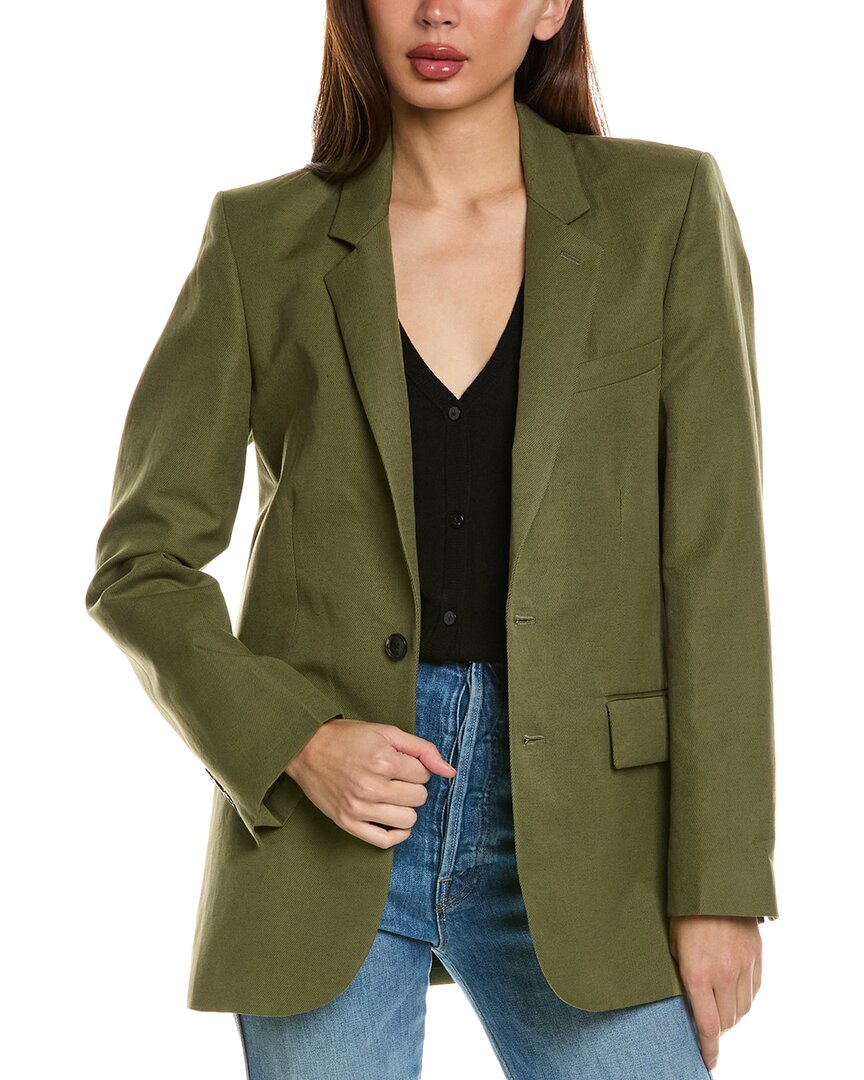 Frame Cotton And Linen-blend Twill Blazer In Green