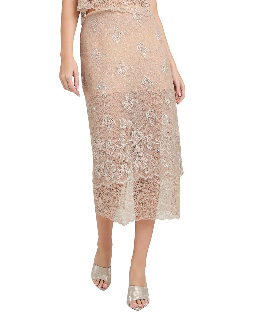 Cinq À Sept Adalaide Floral Lace Midi Skirt In Oyster