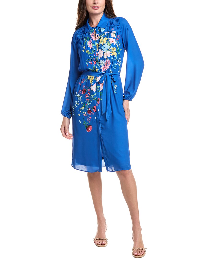 T Tahari Smocked Yoke Shirtdress In Blue