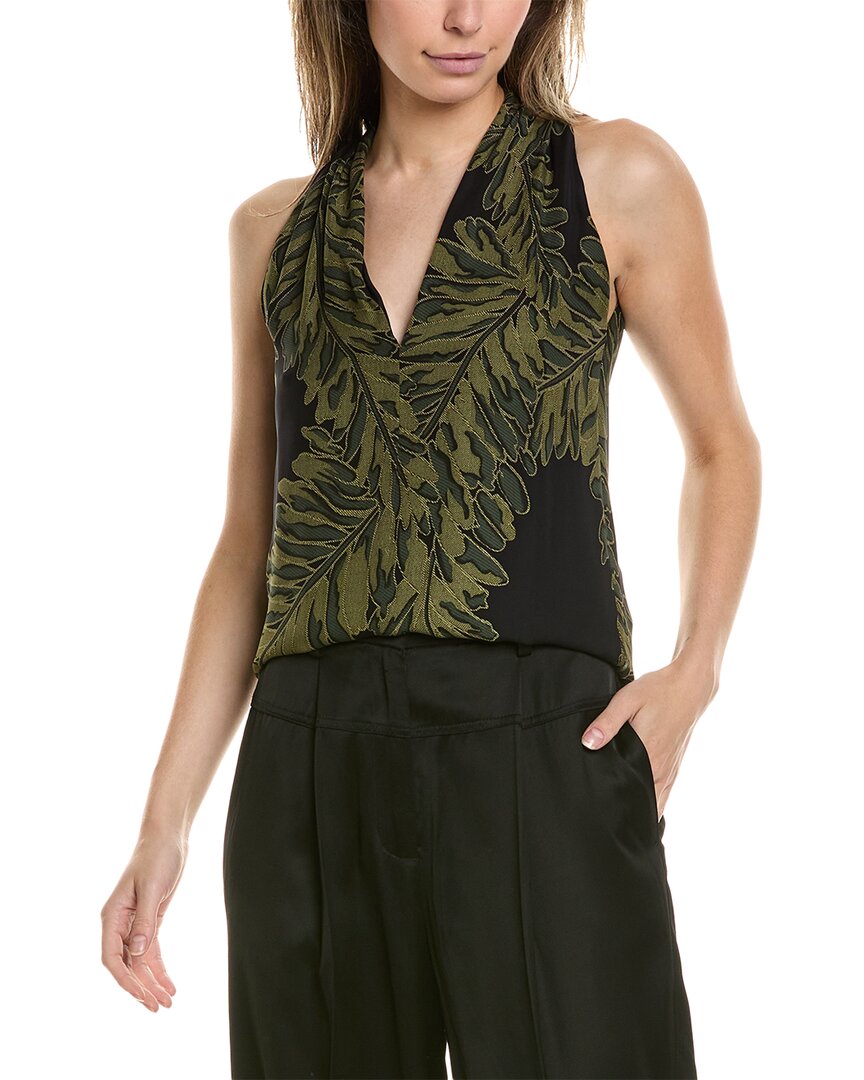 Gucci Womens Green Silk Halter Leaf Printed Top 333476 In Green