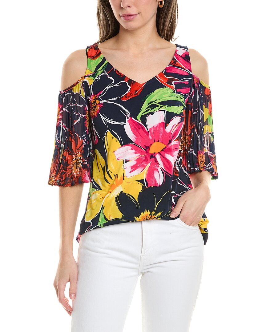 Vince Camuto Women's Floral Cold Shoulder V-neck Top In Classic Navy