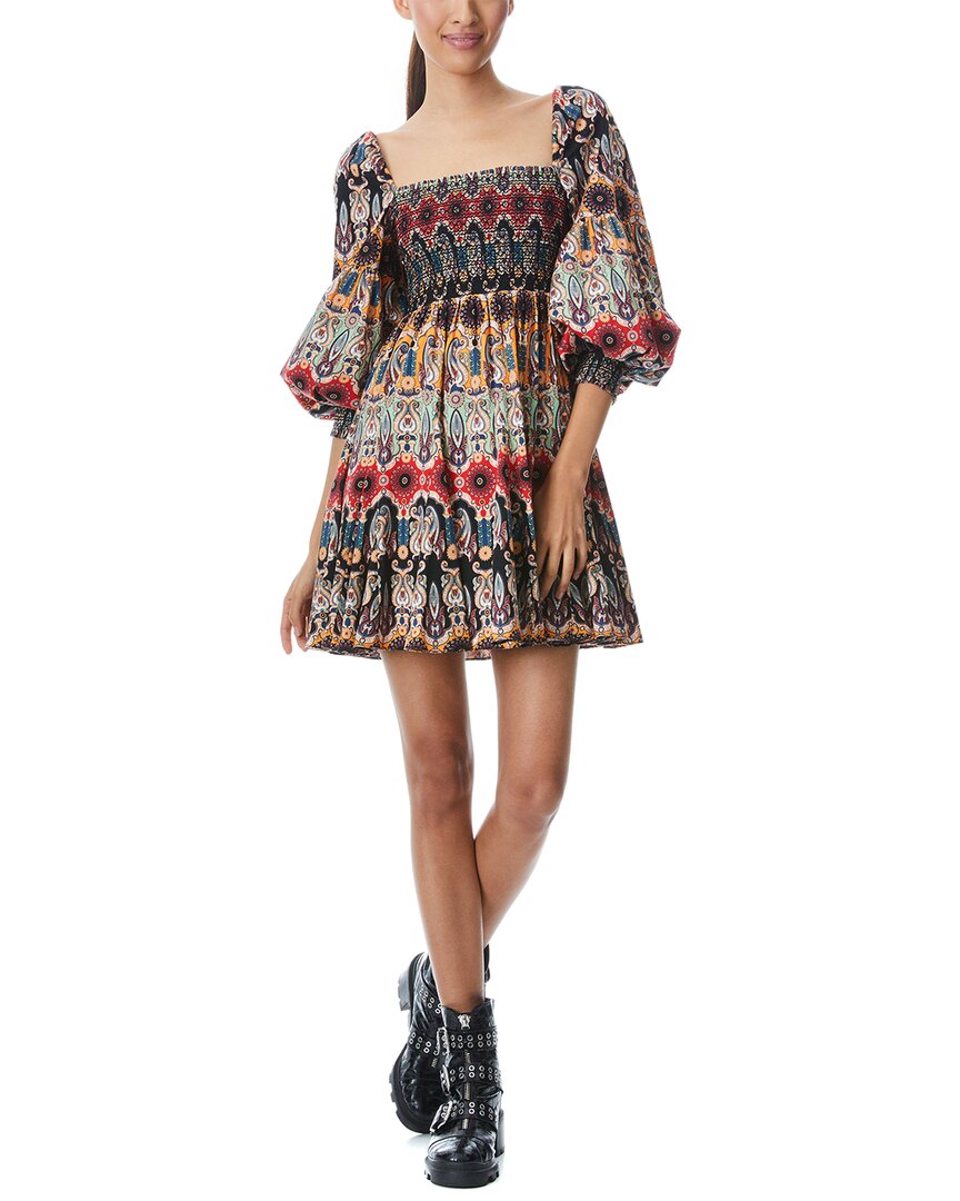 Alice And Olivia Julissa Multi Color Puff Sleeve Square Neck Smock Mini Dress