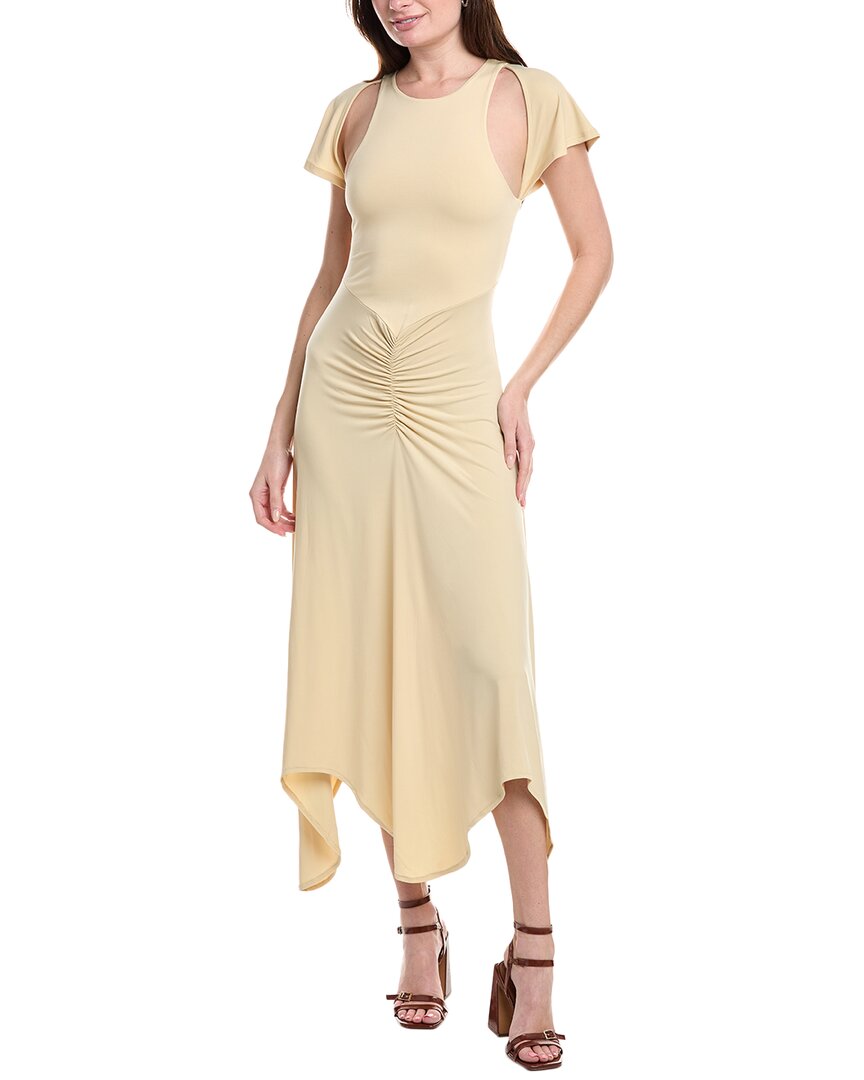 Weworewhat Ruched Cutout Asymmetrical Midi Dress In Beige