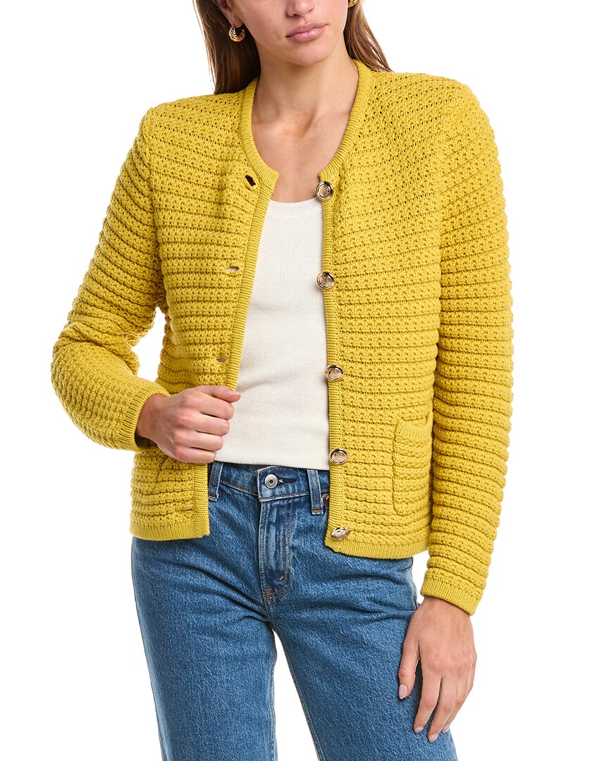 Ba&sh Gaspard Crewneck Cardigan Sweater In Yellow