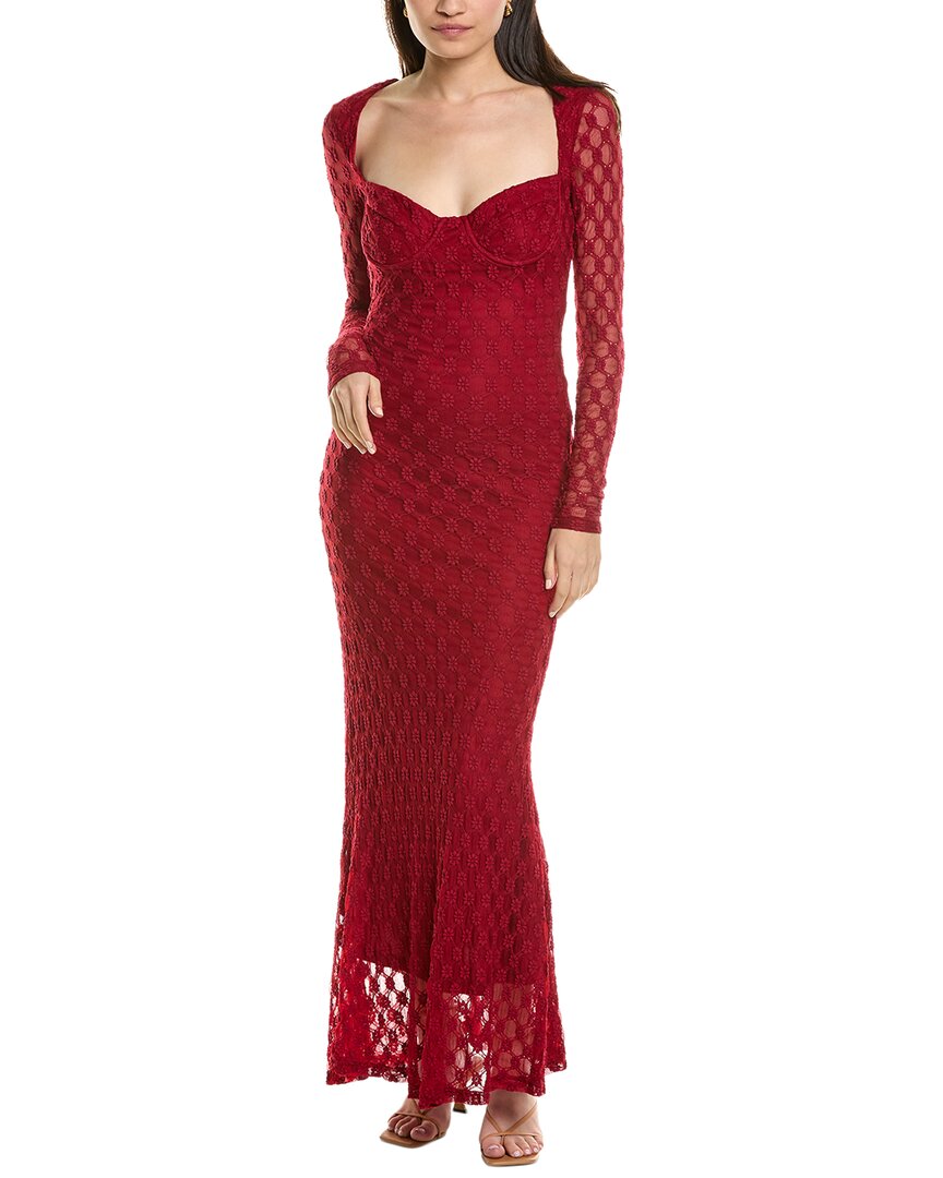 Bardot Avah Long Sleeve Mesh Overlay Dress In Red