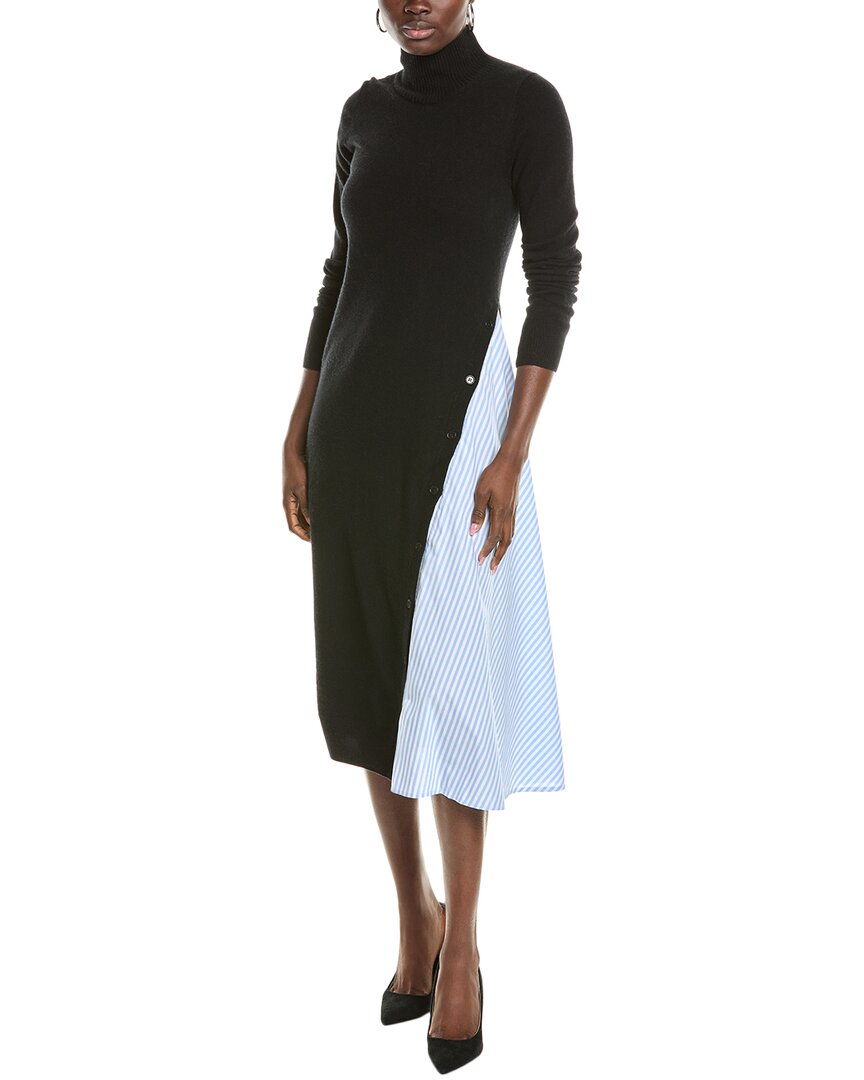 Naadam Asymmetrical Hybrid Turtleneck Wool & Cashmere-blend Sweaterdress In Black