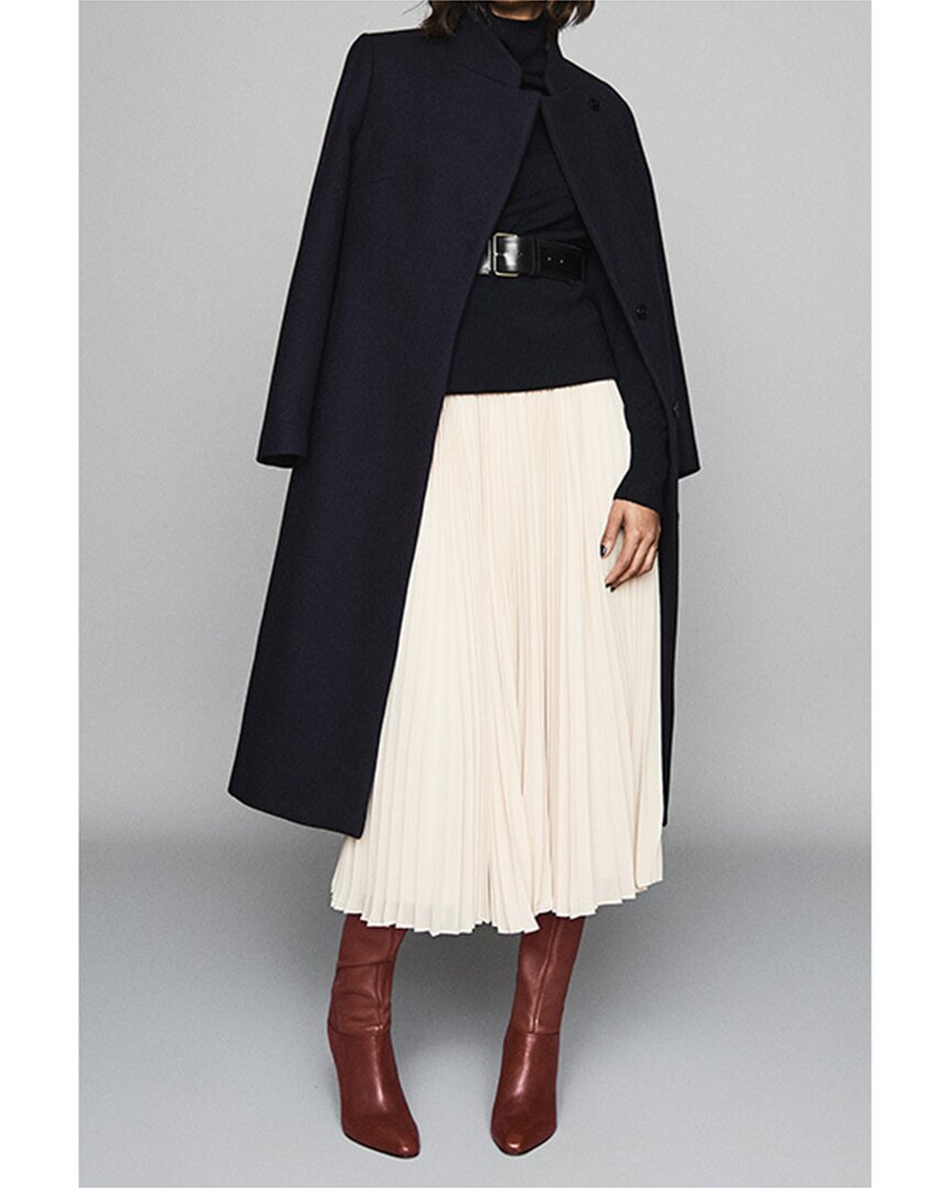 Reiss Womens Navy Mia Wrap-design Regular-fit Wool-blend Jacket