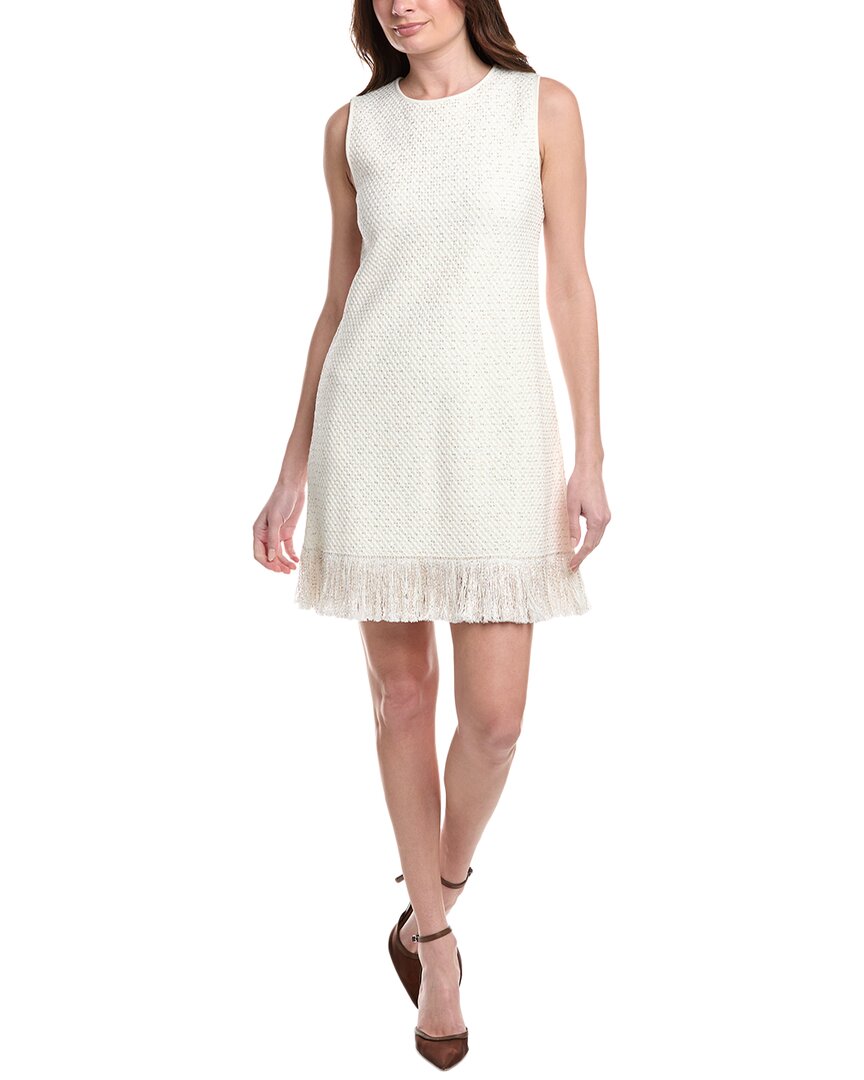 Oscar De La Renta Sequin Tweed A-line Dress In White