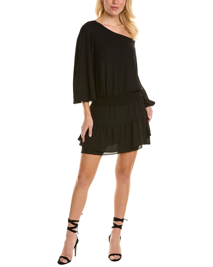 Krisa One-shoulder Ruffle Skirt Mini Dress In Black