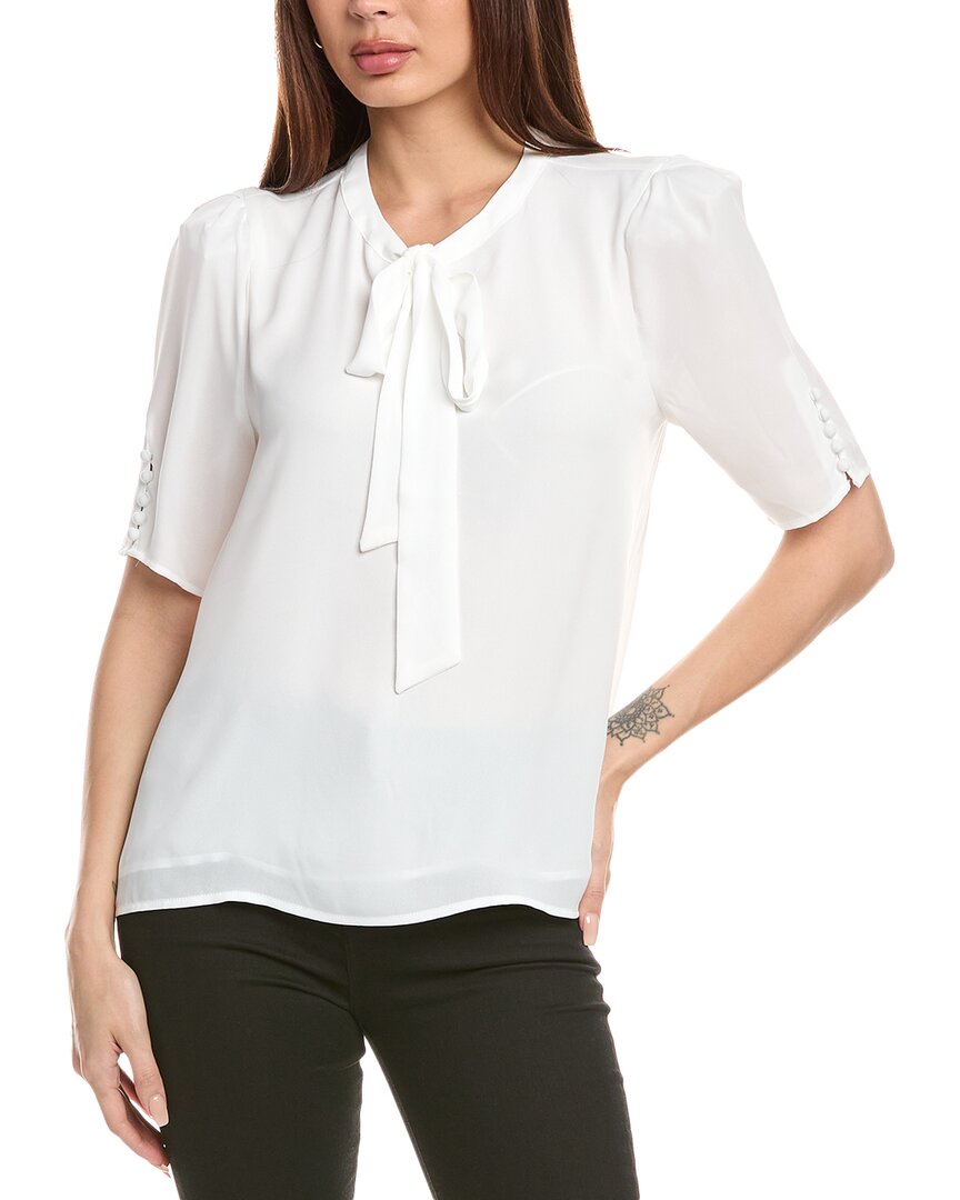 T Tahari Tie-neck Woven Top In White
