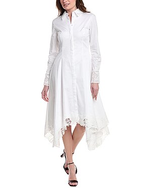 Oscar de la Renta Button Front Guipure Hem Shirtdress