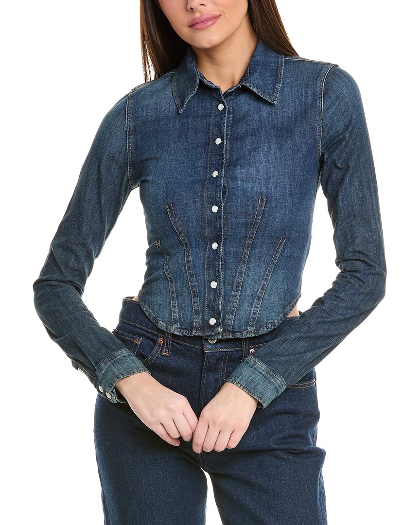 Re/done Womens Collar Cropped Button-down Top In Blue