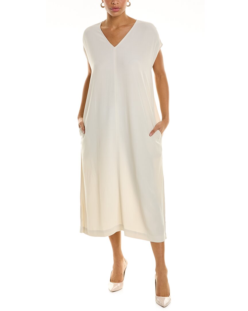Eileen Fisher V-neck Maxi Dress In Beige | ModeSens