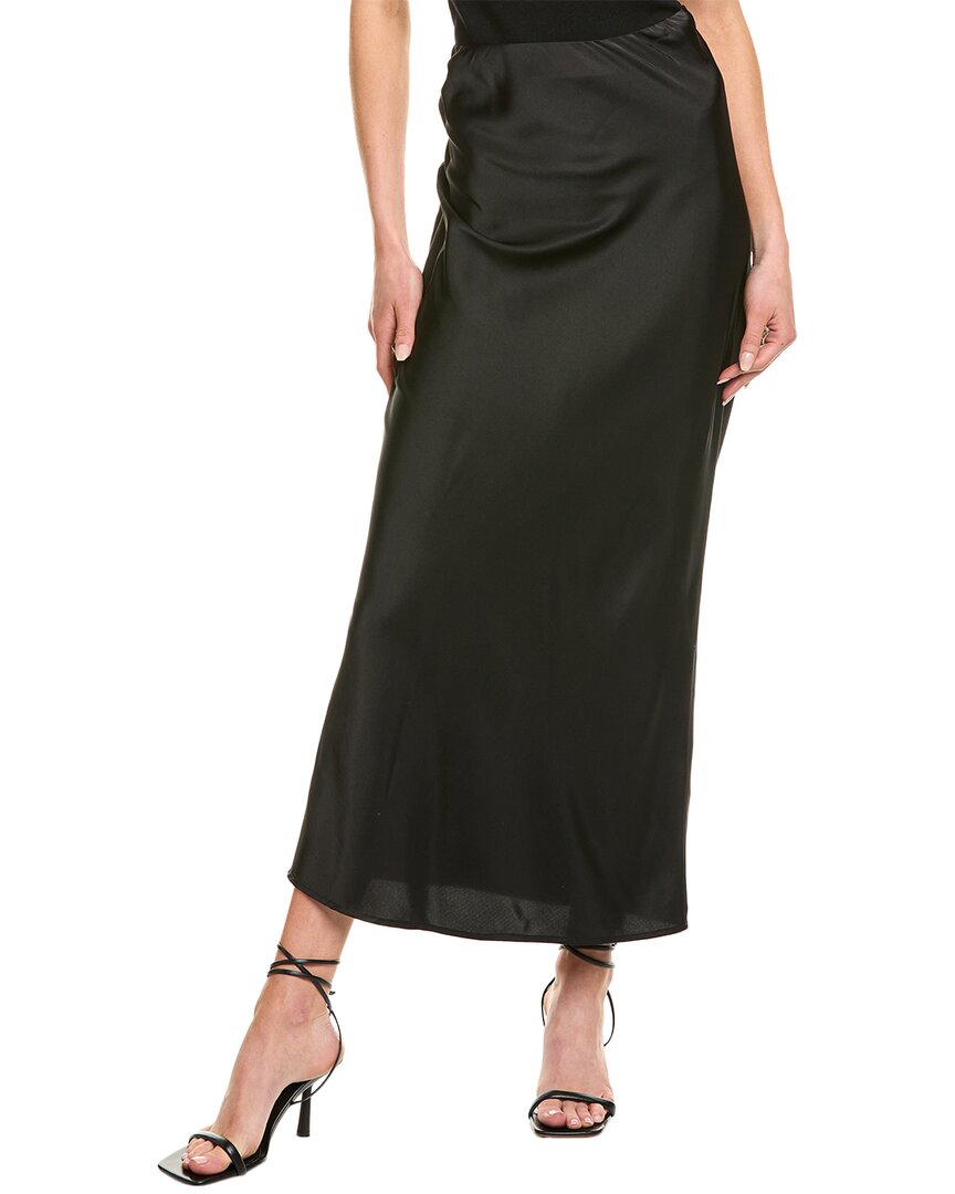 Point Satin Midi Skirt In Black