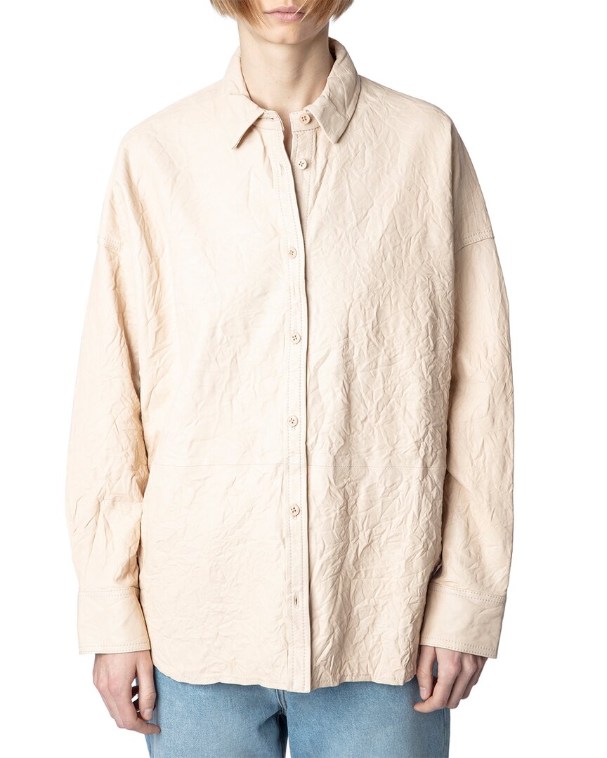 Zadig & Voltaire Tamara Textured Lambskin Leather Shirt In Poudre