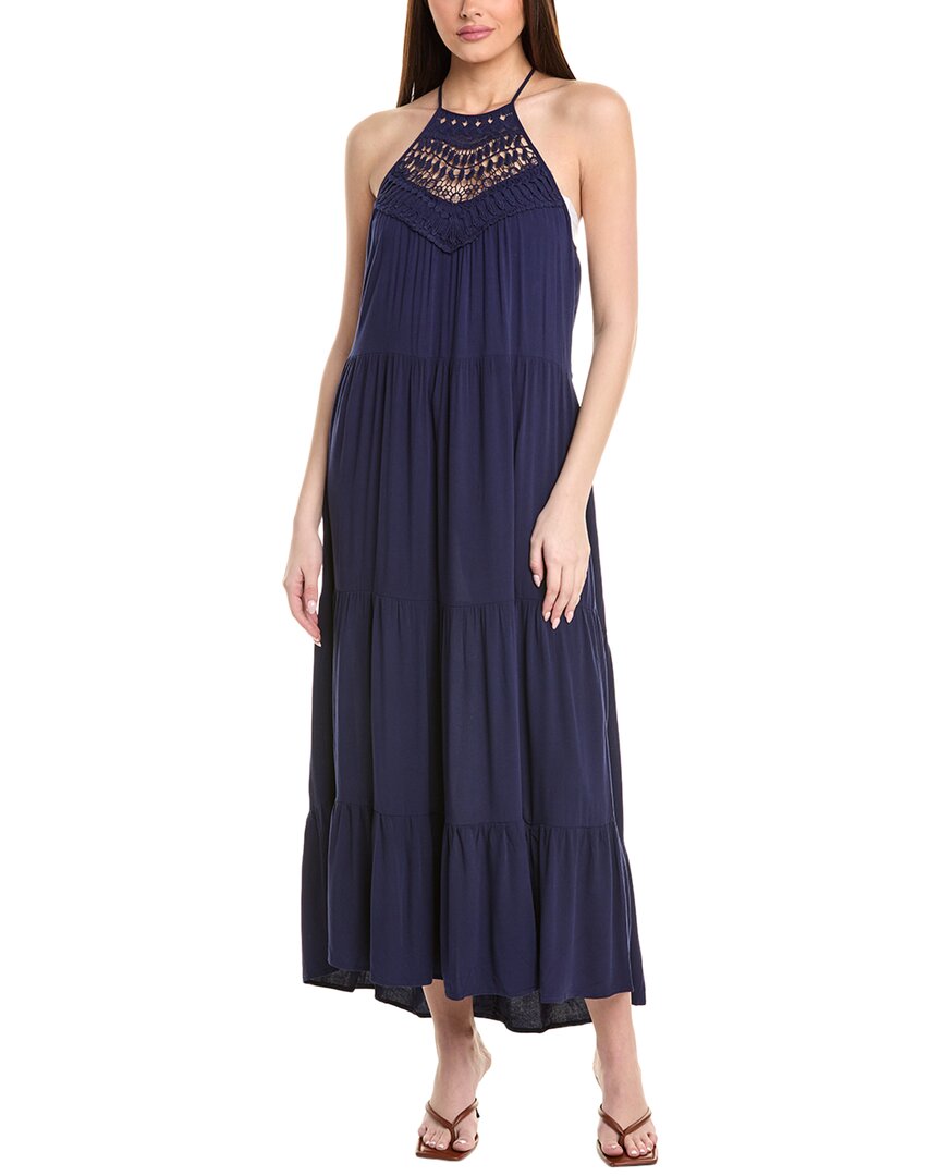 La Blanca Coastal High-neck Tiered Maxi Dress In Blue