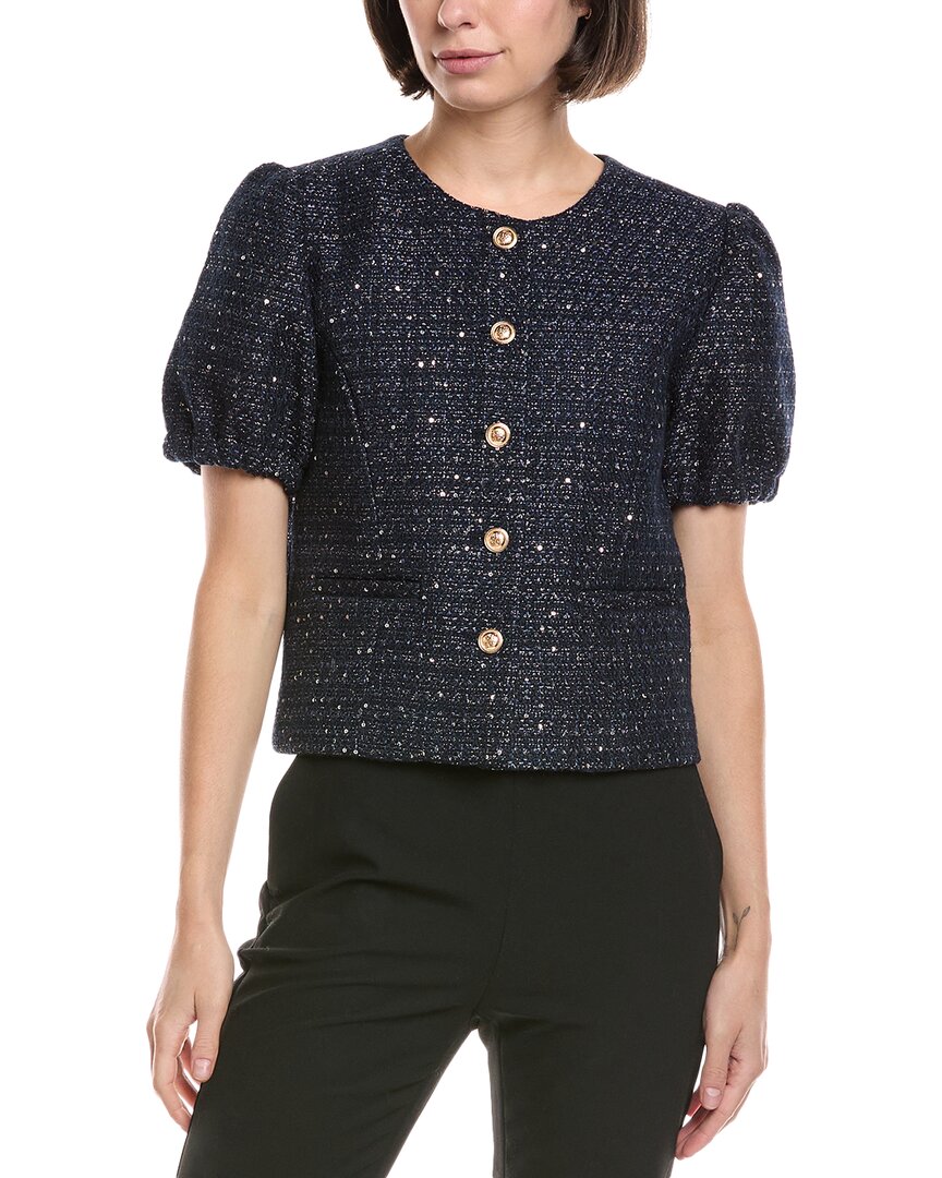 Nanette Lepore Tweed Cardigan In Blue