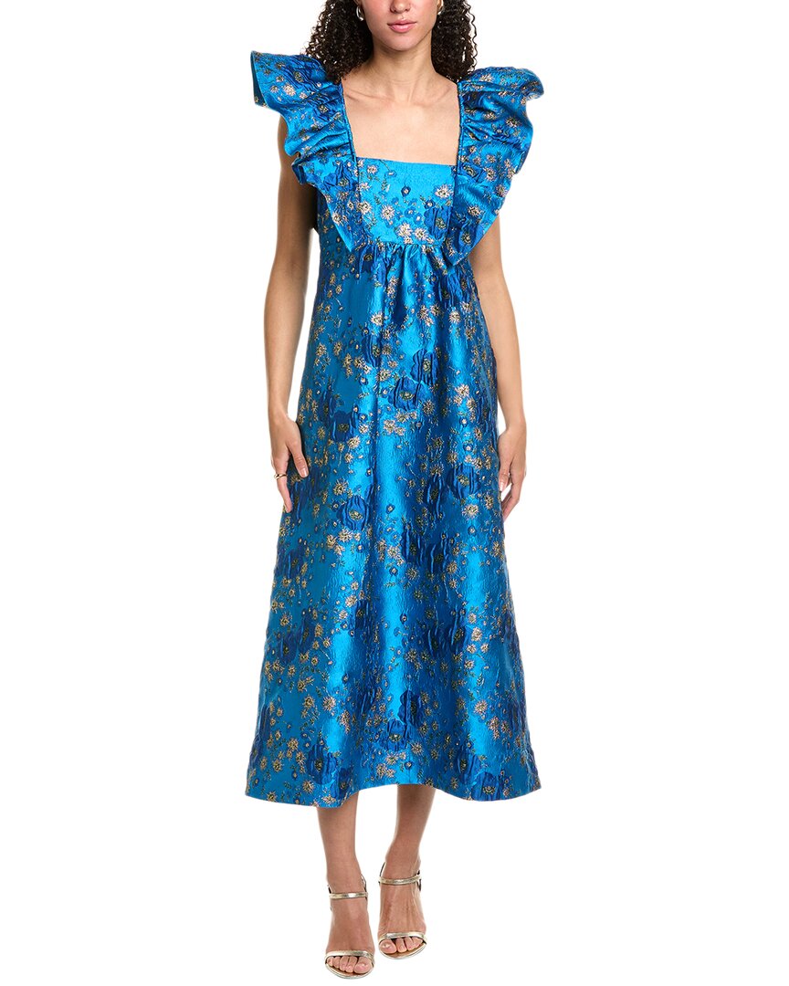 Ganni 3d Jacquard Ruffle Midi Dress