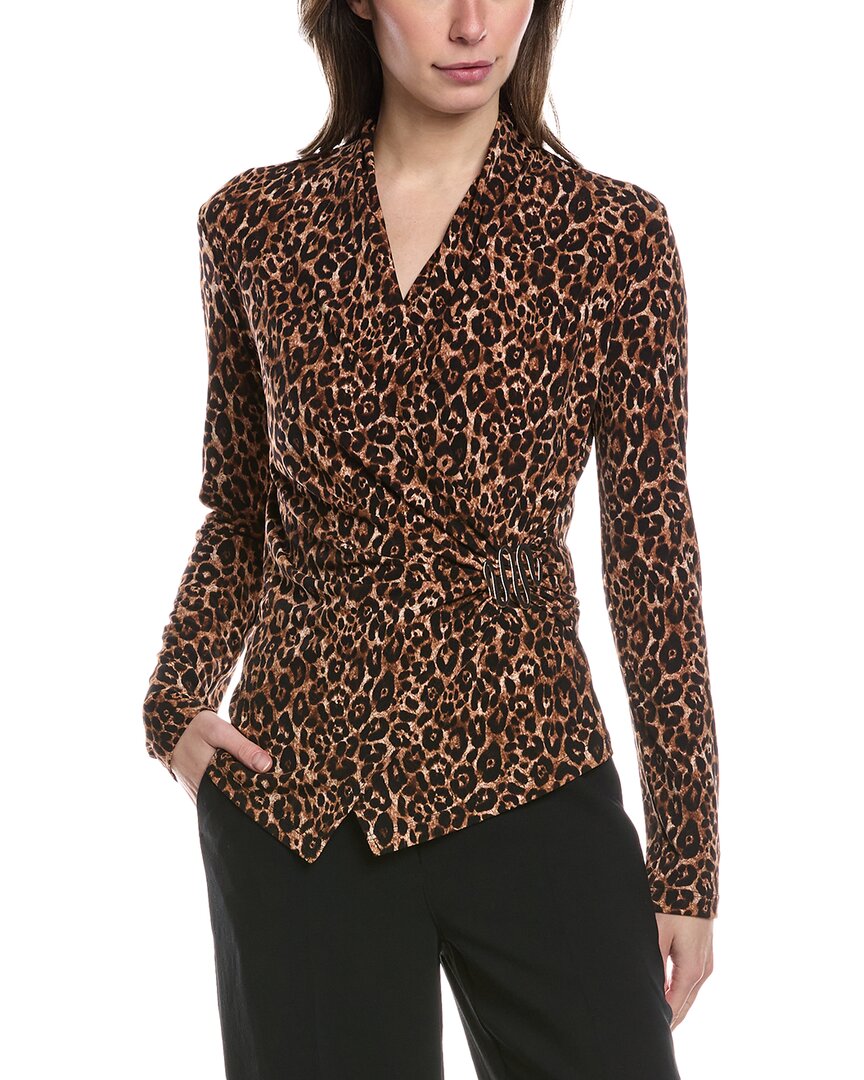 Joseph Ribkoff Surplice Wrap Top In Brown