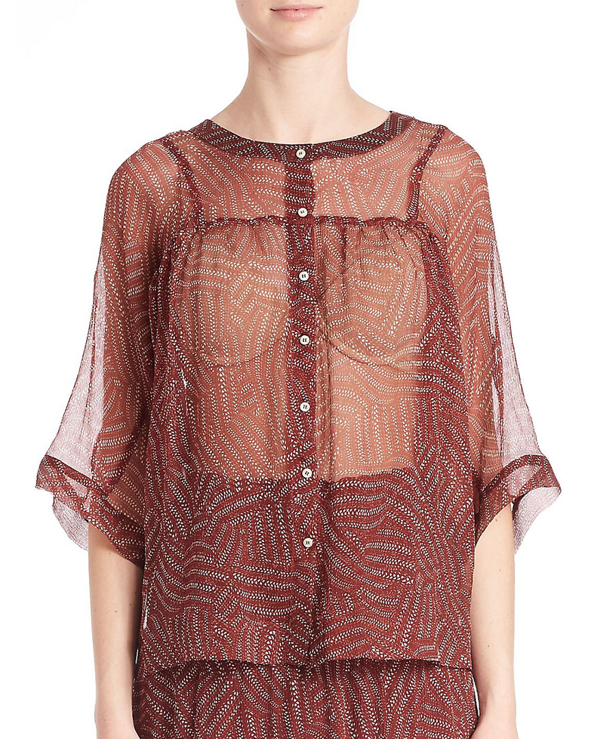 Image of Set Printed Silk Blouse