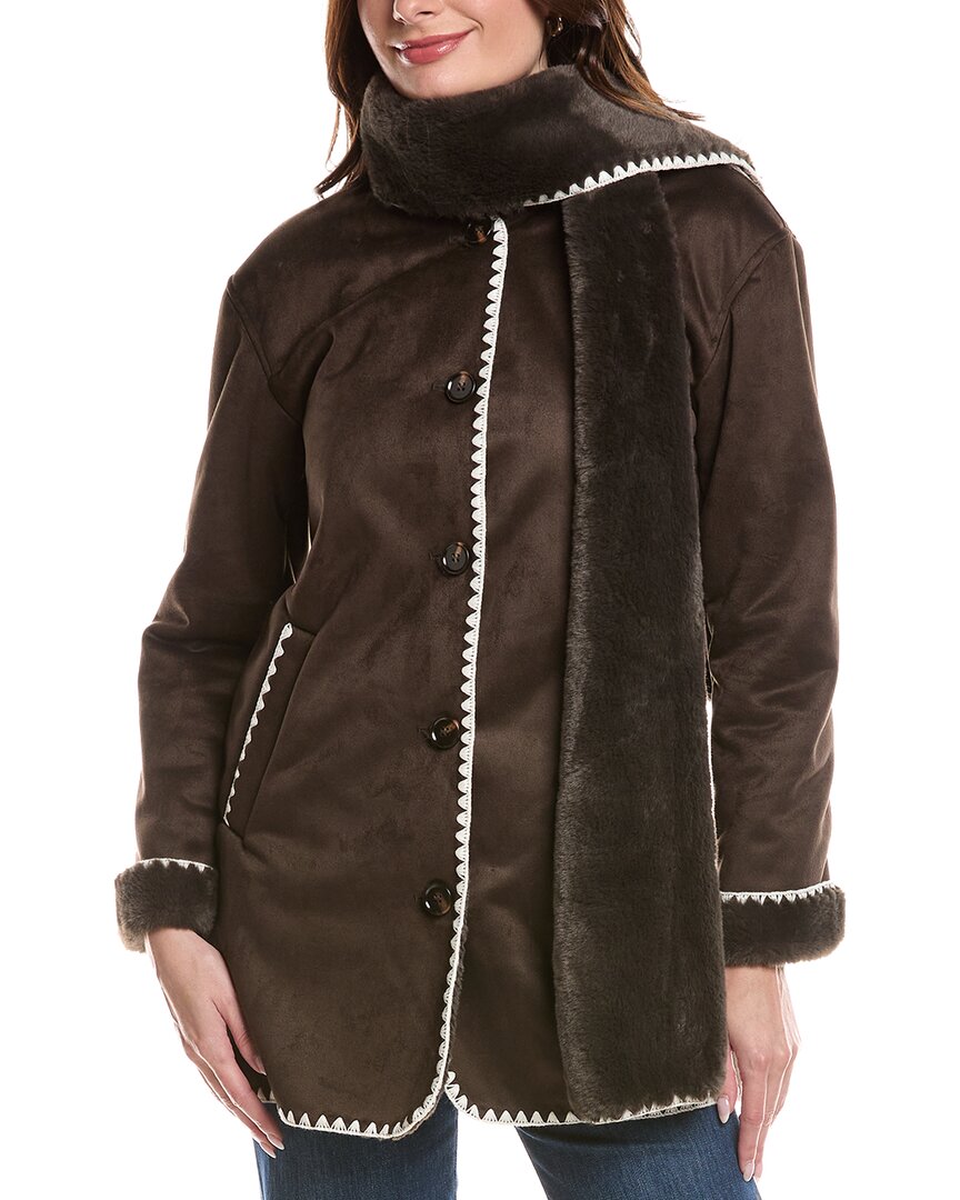 Ellen Tracy Blanket Stitch Jacket In Brown