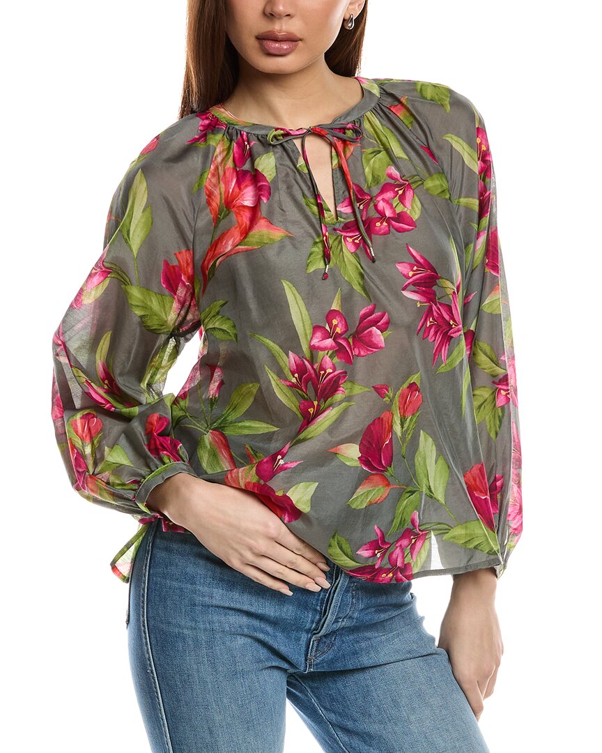 Tommy Bahama Lavish Blooms Agua Amara Silk-blend Peasant Top In Brown