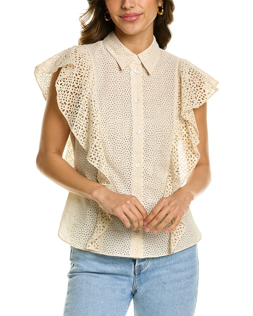 Theory Nova Flutter Sleeve Eyelet Cotton Blouse In White