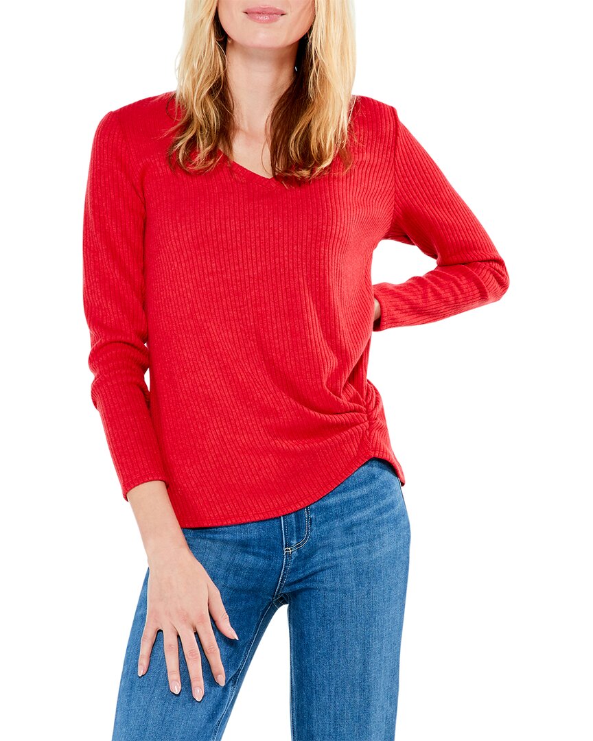 Nic + Zoe Cozy Long Sleeve Ribbed Top In Red