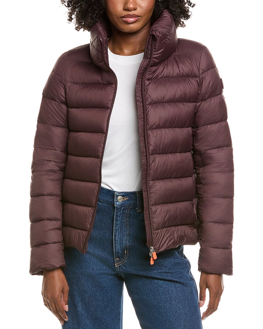Save The Duck Eleonora Short Basic Funnel Neck Jacket In Brown