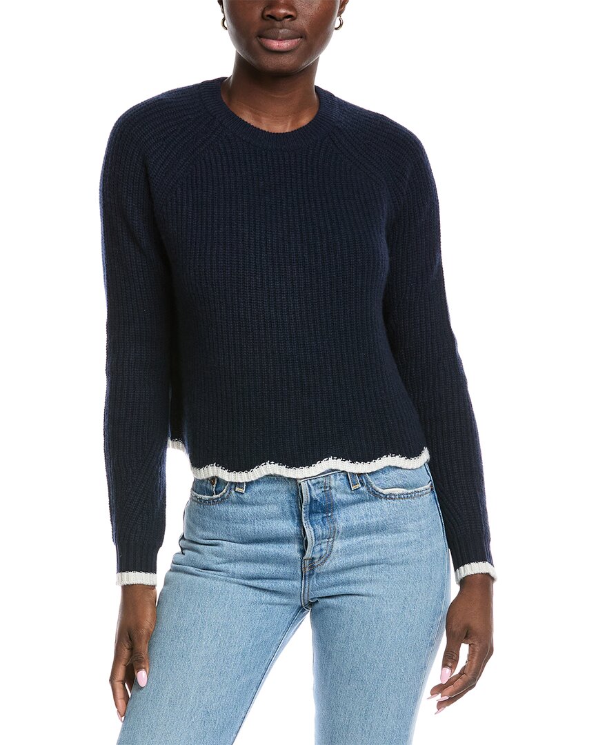 Autumn Cashmere Tipped Scallop Shaker Cashmere Sweater In Blue