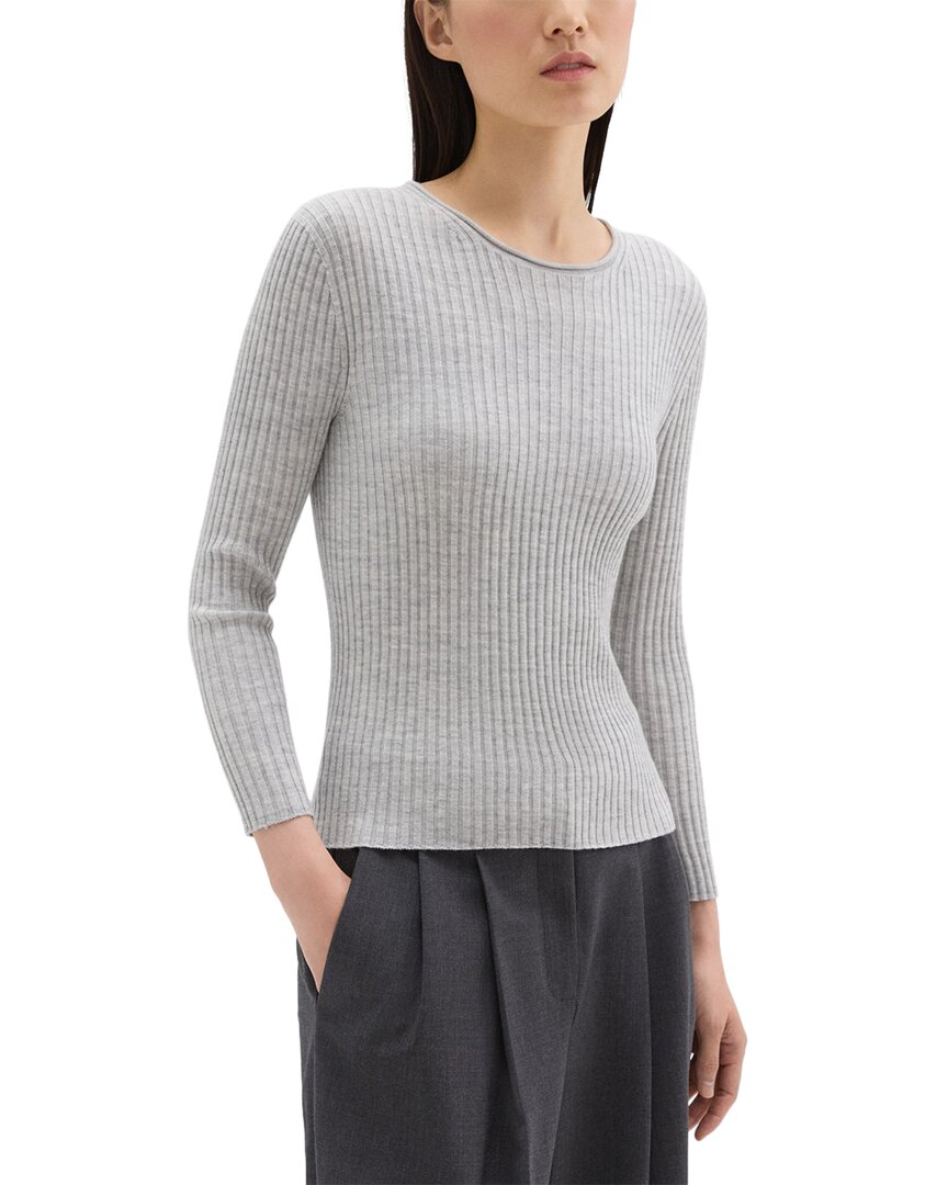 Shop Theory Slim Rib Wool Sweater In Grey