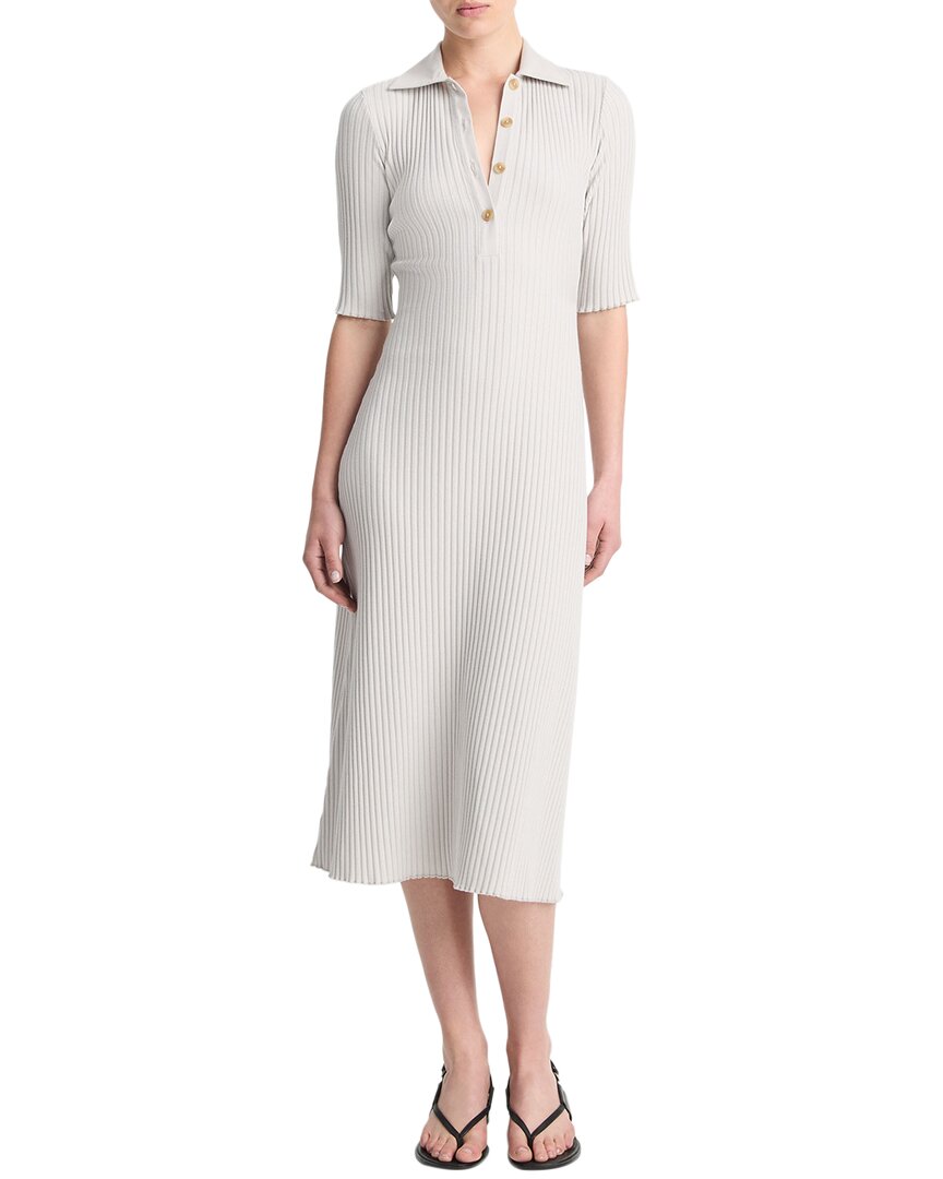 VINCE VINCE RIB ELBOW-SLEEVE POLO MIDI DRESS