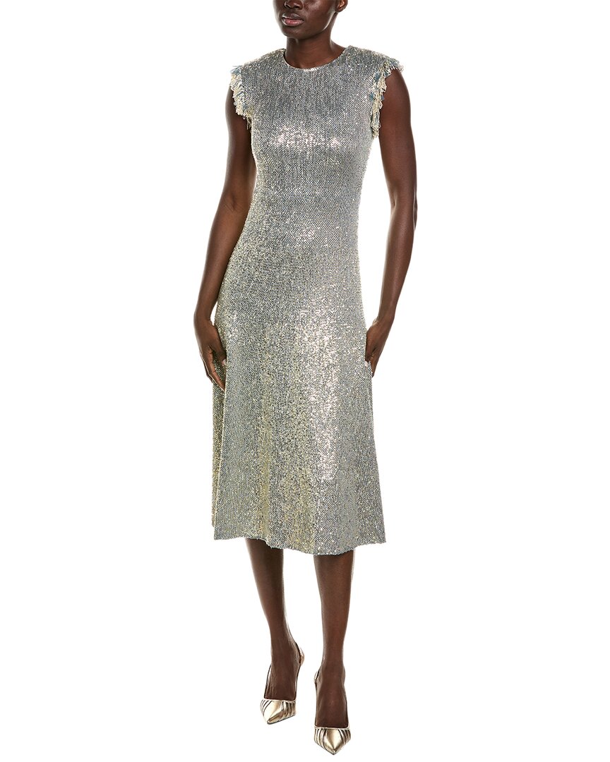 St John St. John Wool-blend A-line Dress In Metallic