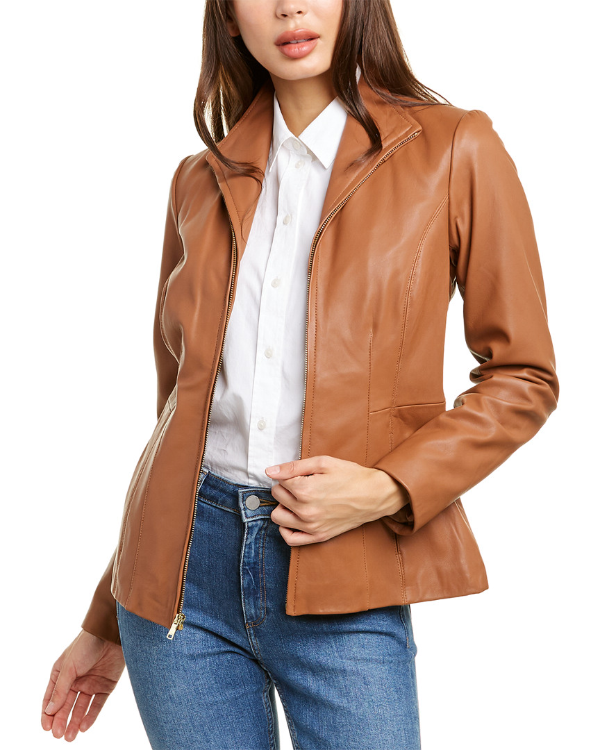Image of Cole Haan Zip Front Leather Jacket
