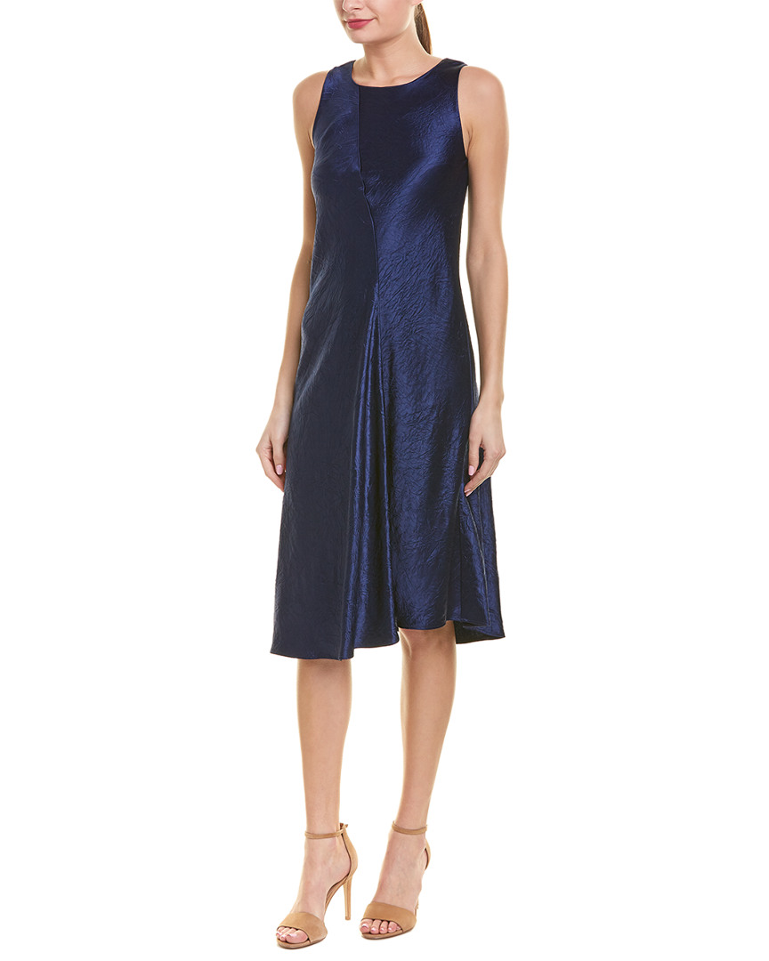 Vince Textured Satin Midi Dress Women's Navy S | eBay